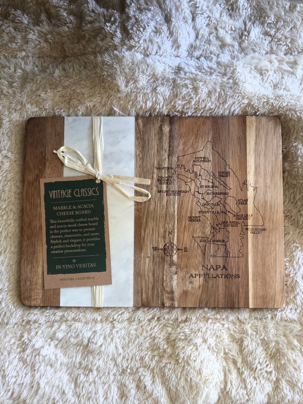 Napa Vintage Appellations Classics Marble and Acacia Wood Carved Cheese Board